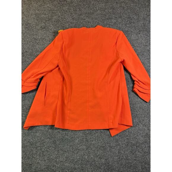 Rachel Zoe Size M Orange Stretch Open Front Blazer Jacket with Ruched Sleeves - Picture 8 of 12